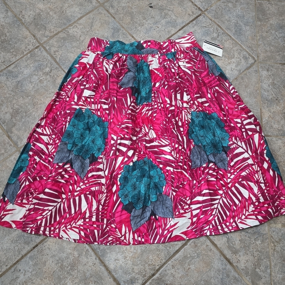 Brooks Vibrant Pink and Teal Floral Midi Skirt